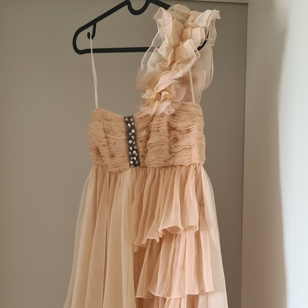 🎁Designer Gerry Shaw Pink Frill One Off Shoulder Jewel Dress - Picture 2 of 14